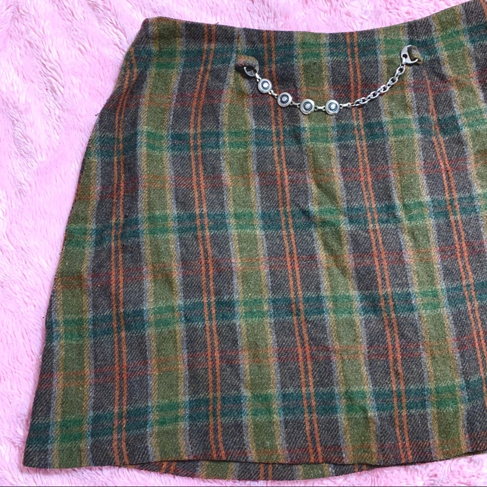 Vintage plaid school girl skirt with chain belt